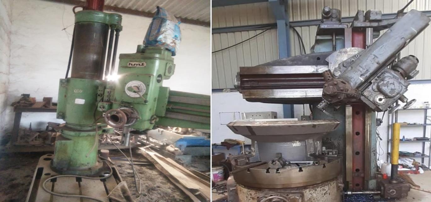 HMT radial drilling machine and vertical turning lathe on the shop floor
