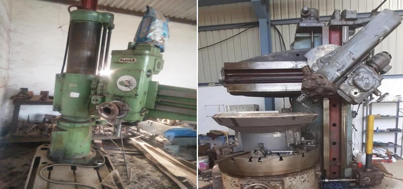 HMT radial drilling machine and vertical turning lathe on the shop floor