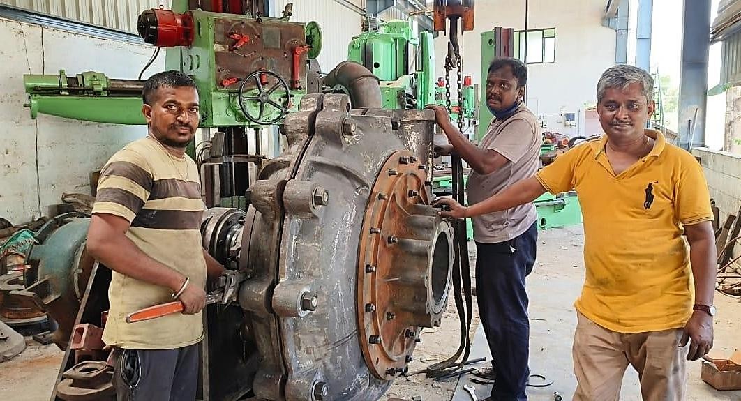 The team assembling a dredging pump