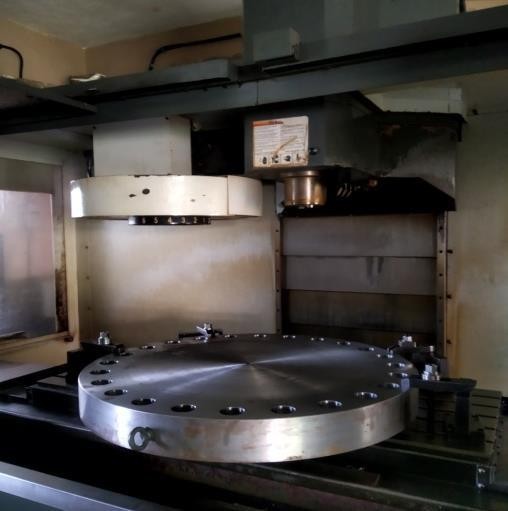 Machined flange on the vertical lathe table